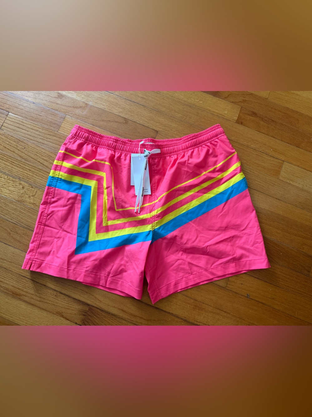 Maamgic Bright Pink Chevron Stripe Swim Trunks NWT